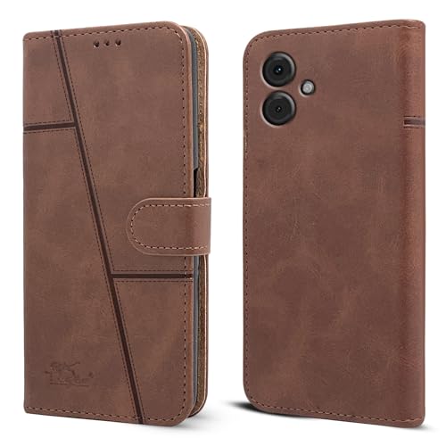 Jkobi Flip Cover Case for Motorola Moto G14 (Stitched Leather with Magnetic Closure | Brown)