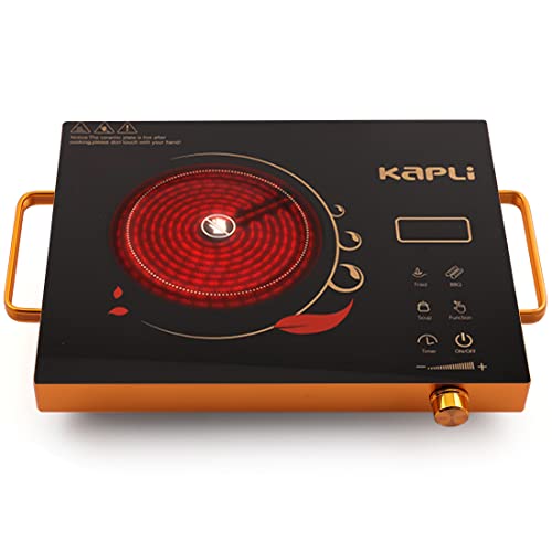 Kapli 2000W Infrared Cooktop Touch Panel | Energy Efficient, Safety Auto-Off & Overheat Protection | Compatible with All Utensils + Free SS BBQ Grill, Black,