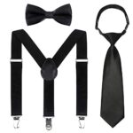 Kids Suspender Bowtie Necktie Sets - Adjustable Elastic Classic Accessory Sets for 6 Months to 13 Year Old Boys & Girls