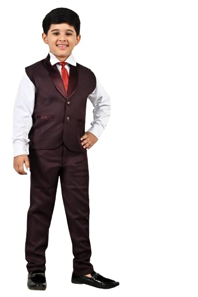 LAVYA & LAVANYA Kids Cotton Blend,Regular Wear Pant Shirt With Tie Waistcoat