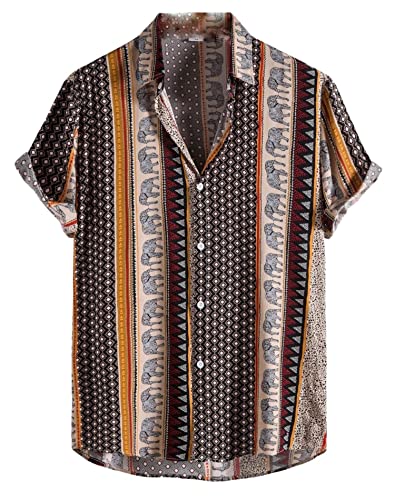 Leriya Fashion Men's Shirt || Rayon Geo & Paisley Printed Shirts for Men || Vintage Shirts || Summer Shirts for Men || Shorts Sleeves || Beach Shirts for Men (XX-Large, Brown)