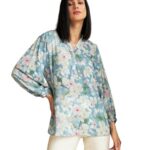 Leriya Fashion Women's Rayon Floral Printed Shawl Collared Neck Fancy Shirt Style Western Top for Girls Long Cuff Sleeves Shirt for Office Party Travel Outing Holidays Wear Tunic