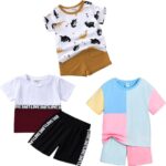 Lofn Cotton Clothing Sets for Baby Boys & Baby Girls Printed Kids Clothing Sets - Unisex Clothing sets Half sleeve T-Shirt & Shorts Pack Of 3 (T78CP-T29MR-T76SB)