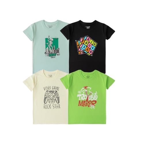 Luke and Lilly Boys Cotton Printed Half Sleeve Tshirt Pack of 4,3 to14 Years