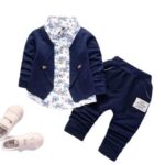 M J FASHION SIDDHI CLOTHING Baby Boy Dress Clothes Toddler Outfits Infant Tuxedo Formal Suits for Kids Long Sleeve Shirt + Pants Set (BLUE SUIT)