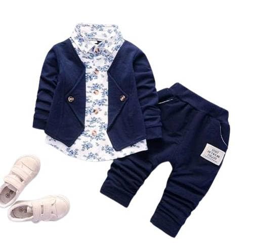 M J FASHION SIDDHI CLOTHING Baby Boy Dress Clothes Toddler Outfits Infant Tuxedo Formal Suits for Kids Long Sleeve Shirt + Pants Set (BLUE SUIT)