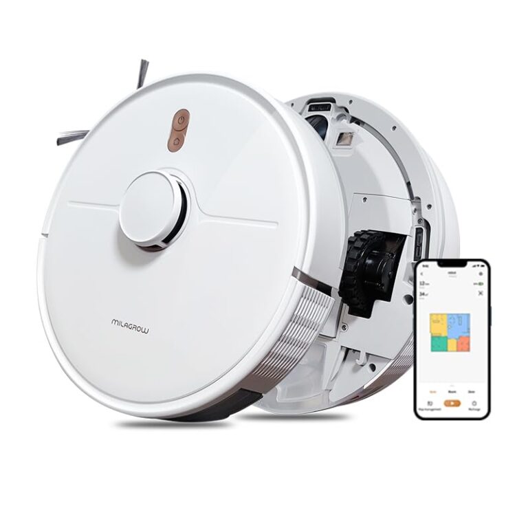 MILAGROW iMap 14, 2-in-1 Robotic Vacuum Cleaner, Latest 2024 Launch, 3000 Pa Powerful Suction, 5000 mAh Battery, Covers 3000+ Sq. Ft. in One Charge, LDS LIDAR Navigation (White) Robot