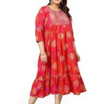 MIRCHI FASHION Women's Anarkali Cotton Sequins Embroidery Work Foil Printed Plus Size Kurti Only