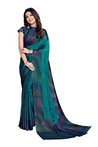 MIRCHI FASHION Women's Chiffon Colorful Moire Prints Saree with Blouse Piece