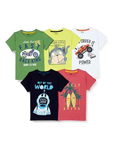 Max Boy's Printed Crew Neck Regular Fit T-Shirt- Pack of 5