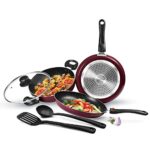 Milton Pro Cook Kitchen Jewel Set of 5 (Fry pan 24 cm/1.6 litres; Kadhai 24 cm/2.5 litres with Glass lid; Tawa 25 cm), Peach