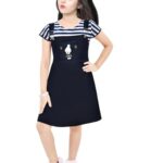 NAIVETY Cotton Blend Casual Short Sleeve Mini Fit and Flare Dress for Girls Kids