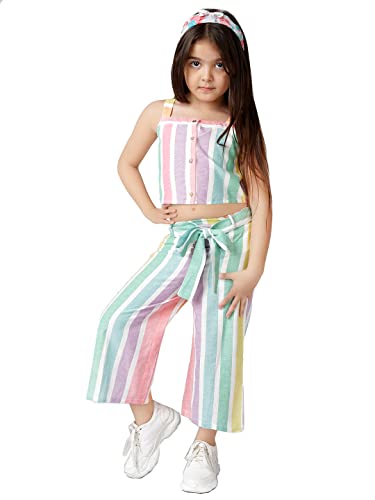 Naughty Ninos Girls Pink & Yellow Striped Top with Palazzos Set for 3 to 12 Years