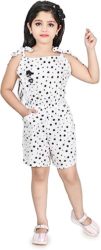 New TUSI DRESSES Cotton Rayon Blend Casual Polka Print Knee Length Jumpsuit Dress for Girls