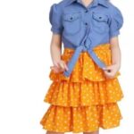 Neysa Girl's Polka Dot print Fit & Flare Denim Jacket set