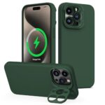 Nillkin iPhone 15 Pro Max Magnetic Case, Liquid Silicone Case Compatible with MagSafe, Built-in Camera Ring Stand, CamShield Silky Magnetic Case for iPhone 15 Pro Max, Green