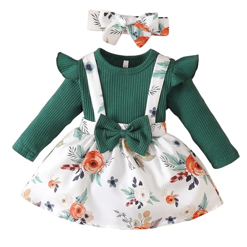 Niren Enterprise Baby Girls Modal Fabric Digital Printed Floral Stretchable Green 2pc Dungaree Dress