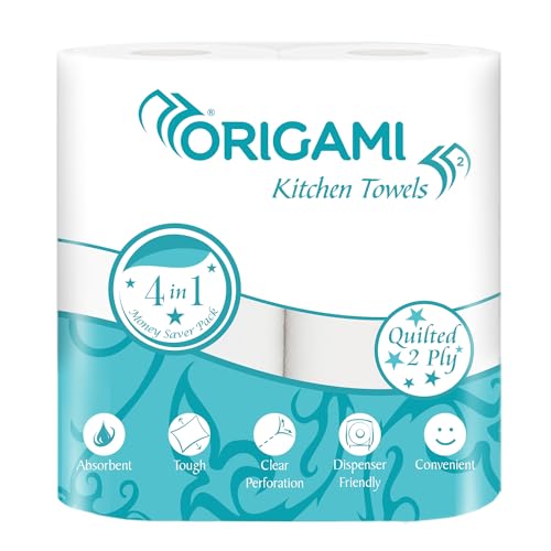 Origami 2 Ply Kitchen Tissue Paper Roll - Pack of 4 (60 Pulls Per Roll, 240 Sheets)