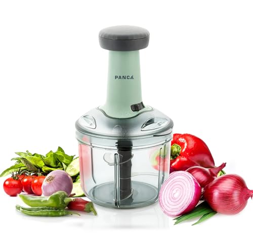 PANCA Chopper Big Size 900 ml Hand Press Fruits and Vegetable Push Chopper Easy to Use for Kitchen 4 Sharp Stainless Steel Blades, Unbreakable Food-Grade Plastic