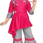 PRIME INTERNATIONAL DRESSES Cotton Blend Casual Embroidered Long Sleeves Kurta and Sharara Set for Girls Kids