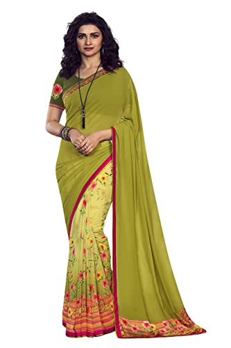 RAJESHWAR FASHION WITH RF Women Georgette Printed Half & Half Saree For Women With Lace Border & Blouse Piece(Multicolored_Free Size 6.30 Mtr)