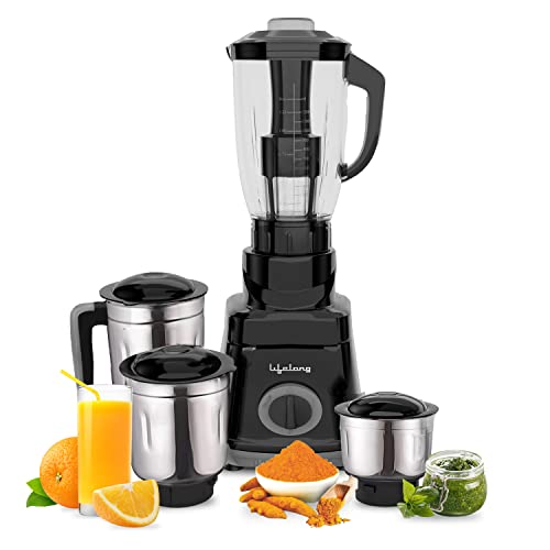 (Refurbished) Lifelong 750 Watt Juicer Mixer Grinder, 4 Jars for Grinding, Mixing, and Juice at home, 1.5L Juicer with Fruit Filter (LLMG75, Black)