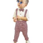 SATPURUSH Unisex-Baby Cotton Dungaree Set With Shirt And Bow Tie