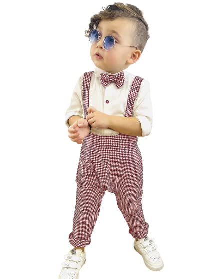 SATPURUSH Unisex-Baby Cotton Dungaree Set With Shirt And Bow Tie