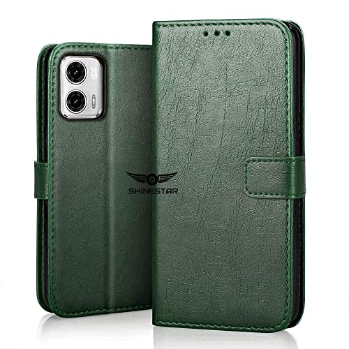SHINESTAR Motorola G73 5G Flip Back Cover | PU Leather Flip Cover Wallet Case with TPU Silicone Case Back Cover for Motorola Moto G73 5G - Unique Green