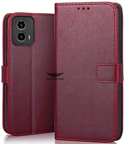 SHINESTAR Motorola Moto G24 Power Flip Back Cover | PU Leather Flip Cover Wallet Case with TPU Silicone Case Back Cover for Motorola Moto G24 Power - Blood Red