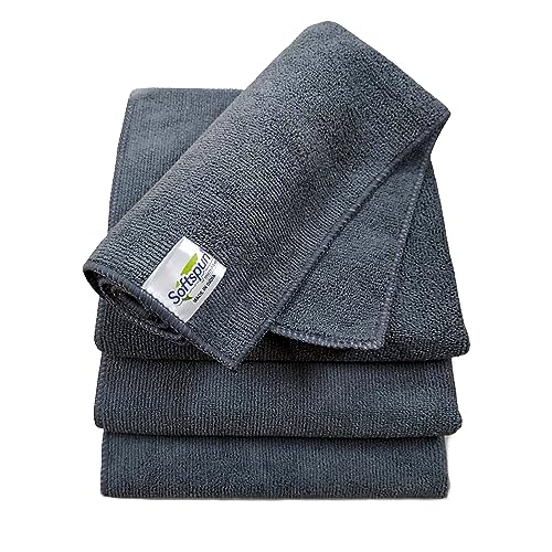 SOFTSPUN Microfiber Cloth - 4 pcs - 40x40 cms - 340 GSM Grey! Thick Lint & Streak-Free Multipurpose Cloths - Automotive Microfibre Towels for Car Bike Cleaning Polishing Washing & Detailing.