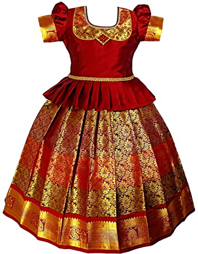 SRI GANAPATHI FASHION Girls Traditional Lehenga Choli KANMANI PATTU MAROON