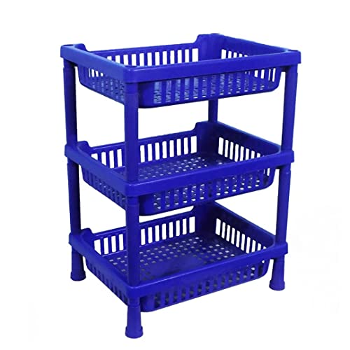 Suzec Multipurpose Plastic Trolley with Dish Rack for Kitchen Fruit Vegetable Storage Basket Modern Organizer - 3 Layer Stackable Shelf Cart Kitchenware Food, Snacks, Bottles, Toys, Tiered Shelf