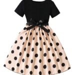 TAGAS Girls Polka Dot Print Ruffle Trim Belted Dress||Dress for Girl || Fit & Flare Dress|| Short Sleeve Dress for Kids || Casual Dress||(KD-105)