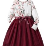 TAGAS Toddler Girls Flower Print Long Sleeve Dress || Flower Pattern Dress for Kids || Fit & Flare Dress || Long Sleeve Dress for Kids || Casual Dress (KD-96)