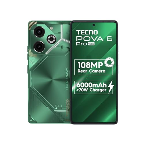 TECNO POVA 6 PRO 5G (16GB*+256GB) | 108MP Camera + 32MP Selfie Camera | 120Hz Dot-in AMOLED Display | Dual Speakers with Dolby Atmos | 6000mAh & 70W Charger | Arc Interface | Comet Green