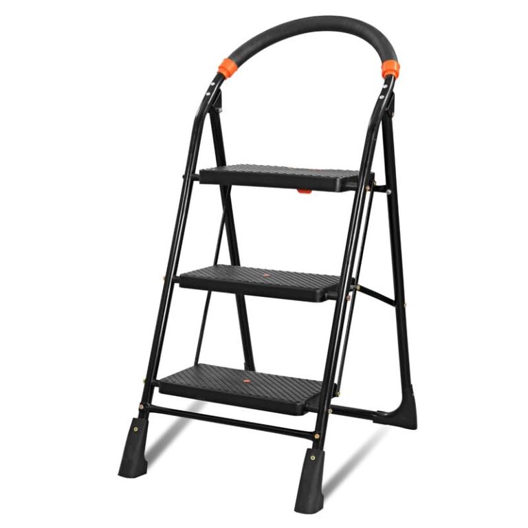 TNT THE NEXT TREND Ladder for Home use Heavy Duty Steel with Wide Steps and Top Platform with Anti Slip and Anti Skid Shoes can be Used as Step Stool in Office and Industrial Purpose (Black) (3 Step)