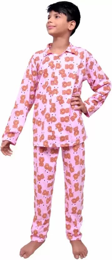 Taniya Fashion Kids Night Suit Teddy Bear Printed Cotton Nightwear for Small Childrens