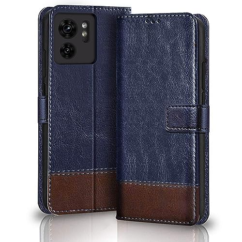 TheGiftKart Flip Back Cover Case for Motorola Moto Edge 40 5G | Dual-Color Leather Finish | Micro-Fibre Lining Inside | Inbuilt Stand & Pockets | Flip Case Cover for Motorola Edge 40 (Blue & Brown)