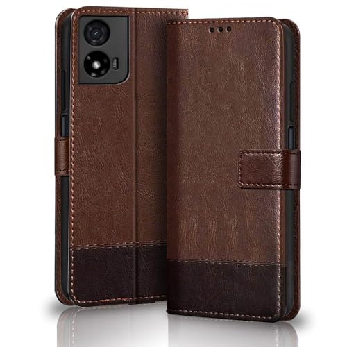 TheGiftKart Flip Back Cover Case for Motorola Moto G04 | Dual-Color Leather Finish | Inbuilt Stand & Pockets | Wallet Style Flip Back Case Cover for Motorola Moto G04 (Faux Leather, Brown & Coffee)