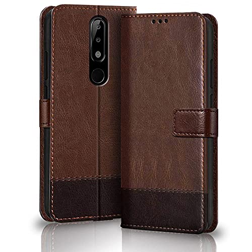 TheGiftKart Flip Back Cover Case for Nokia 5.1 Plus | Dual-Color Leather Finish | Inbuilt Stand & Pockets | Wallet Style Flip Back Case Cover for Nokia 5.1 Plus (Brown & Coffee)