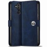 TheGiftKart Genuine Leather Finish Flip Back Cover Case for Nokia 8.1 | Inbuilt Pockets & Stand | Wallet Style | Designer Button Magnet Flip Cover Back Case for Nokia 8.1 (Blue)