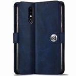 TheGiftKart Genuine Leather Finish Nokia 6.1 Plus Flip Back Cover Case | Inbuilt Pockets & Stand | Wallet Style | Designer Button Magnet Flip Cover Back Case for Nokia 6.1 Plus (Blue)