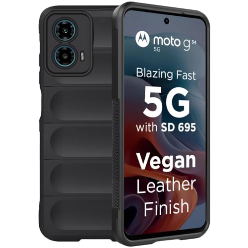 TheGiftKart Liquid Silicon Back Cover Case for Motorola Moto G34 5G | Shockproof Military Grade Protection | Micro-Fibre Cloth On Inner Side | Built-in Anti-Slip Grip Moto G34 Back Case (TPU, Black)