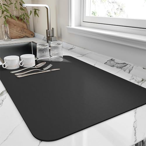 VHKD Dish Drying mat for Kitchen Water Absorbent mats for Kitchen Utensils Large Dry mat for Kitchen Utensils Drying mat Water Absorbent mats for Kitchen Large Size (Darkgrey | 30x40cm, 1)