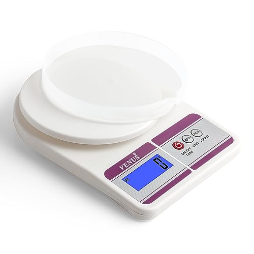 Venus Electronic Digital Kitchen Weighing Scale, Food Weight Machine For Home, Baking, Health 10 Kg With 2 Years Warranty And Battries Included, Silver