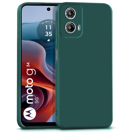 WOW IMAGINE Motorola Moto G34 5G Slim Ultra Soft Rubberised Back Cover | Inner Velvet Fabric Lining | Matte Silicone Flexible Camera Protection Back Case - Green