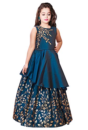 White Button Girl's Blue Foil A-Line Maxi Dress Gown