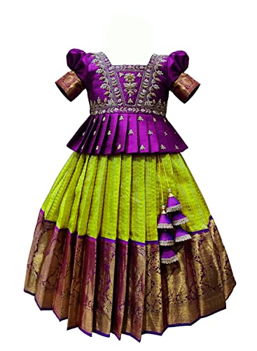 White Button Girls Polyester Blend Readymade Lehenga Choli Set