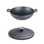 Wonderchef Forza 24 cm Cast-Iron Kadhai with lid Combo, Pre-Seasoned Cookware, Induction Friendly, 1.9L, 3.8 mm